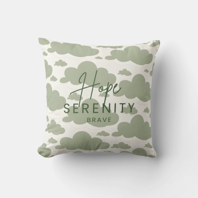 Hope • Serenity • Brave Inspirationa Throw Pillow (Front)