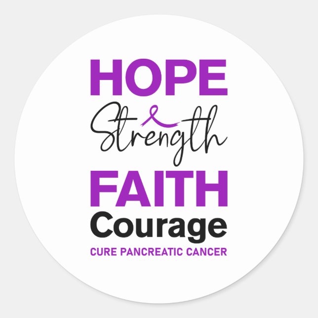 Hope Strength Faith Cure Purple Pancreatic Cancer Classic Round Sticker (Front)