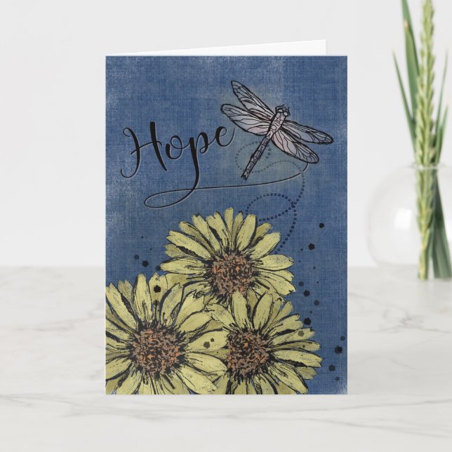 HOPE Sunflower Dragonfly on Faded Blue Jeans Card (Front)