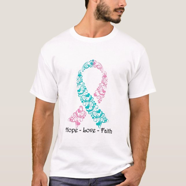 Hope Teal and Pink Awareness Ribbon T-Shirt (Front)
