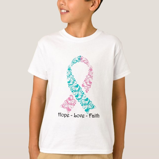 Hope Teal and Pink Awareness Ribbon T-Shirt (Front)