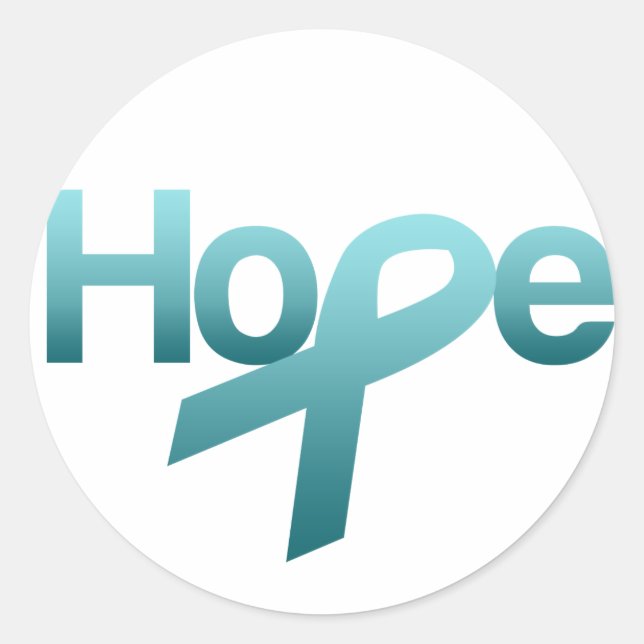 Hope Teal Ribbon Ovarian Cancer Awareness Classic Round Sticker (Front)