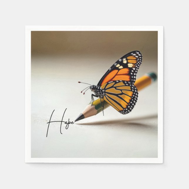 Hope Text and Monarch Butterfly On a Pencil Napkin (Front)