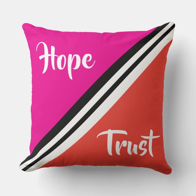 Hope?Trust Bright Pink/ Orange Reversible Pillow (Front)