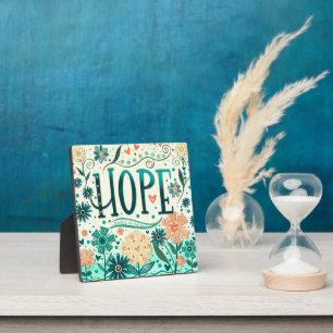 Hope Turquoise Inspirational Floral Pretty Plaque