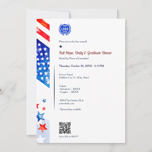 Hope Unity Gratitude Logo Flag Fundraiser Dinner Invitation (Front)