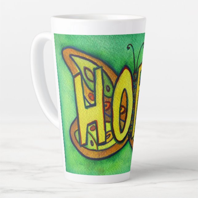 Hope Word Art Green Butterfly Wing Cup Latte Mug (Left Angle)