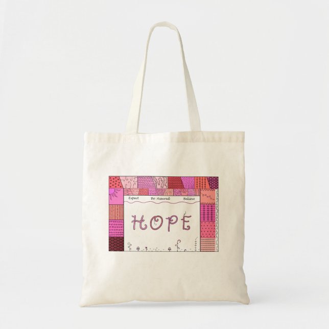 Hope Word Art with Doodles in Shades of Pink Tote Bag (Front)
