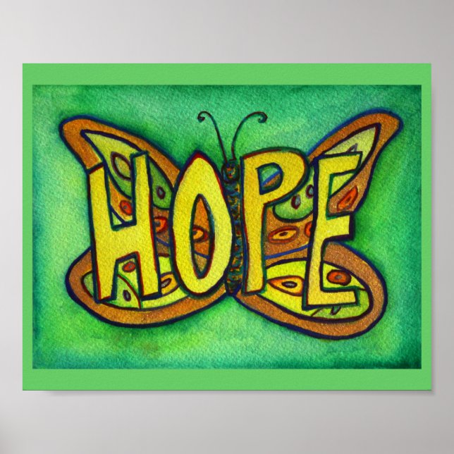 Hope Word Green Butterfly Art Print Posters (Front)