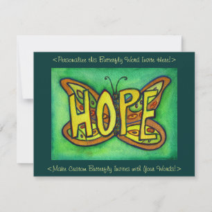 Hope Word Green Butterfly Custom Art Invitations