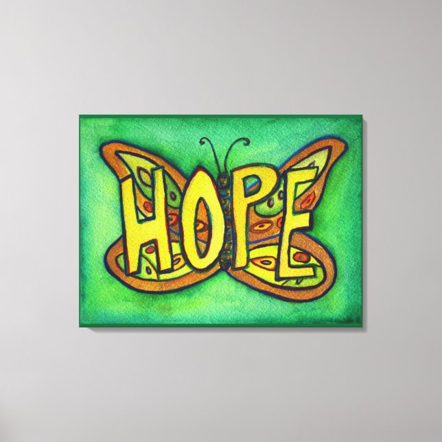 Hope Word Green Butterfly Painting Canvas Artwork (Front)