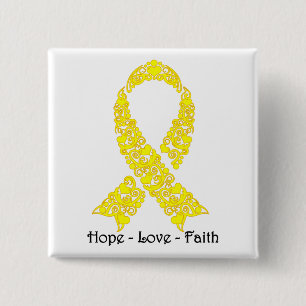 Hope Yellow Awareness Ribbon 15 Cm Square Badge