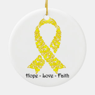 Hope Yellow Awareness Ribbon Ceramic Tree Decoration