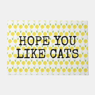 Hope You Like Cats Yellow Flowers Boho Doormat