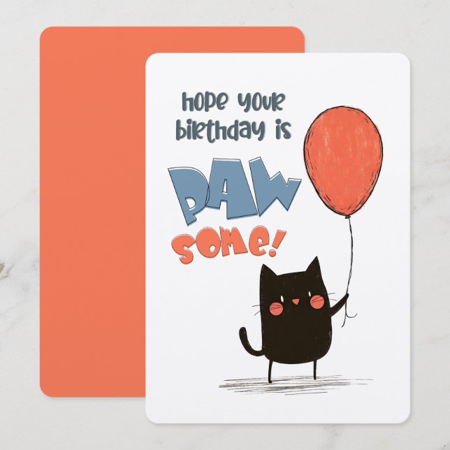 Hope Your Birthday is Pawsome! | A Purrr-fect Cat! Invitation (Front/Back)