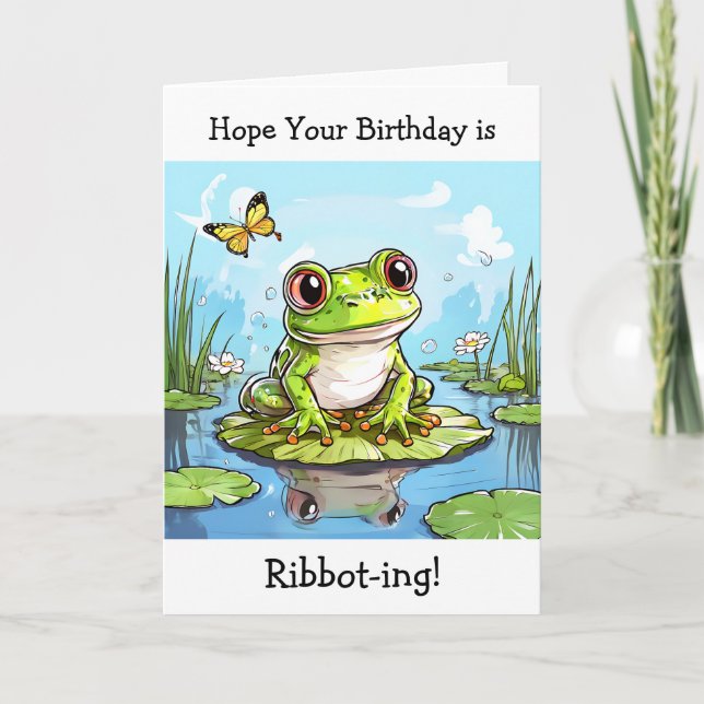 Hope your Birthday is Ribbot-ing Funny Frog Puns Card (Front)