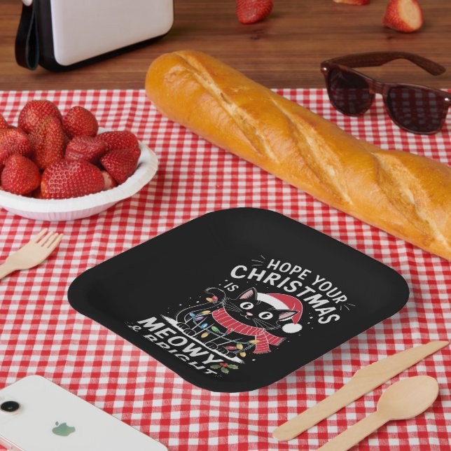 Hope Your Christmas Is Meowy and Bright Cat Xmas Paper Plate (Picnic)