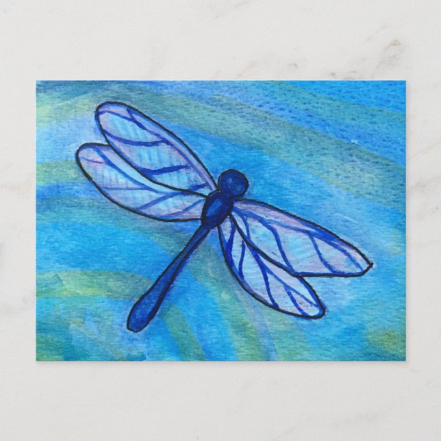 Hopeful Blue Dragonfly Spirit Watercolor Postcard (Front)