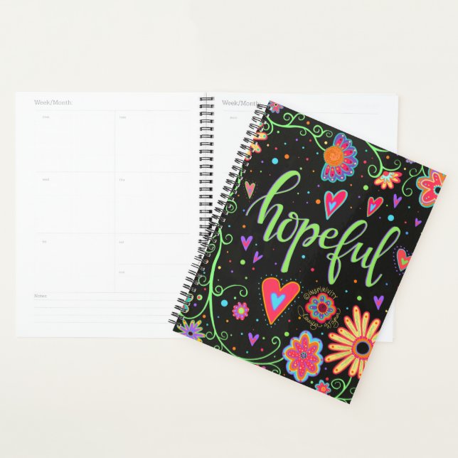Hopeful Pretty Floral Trendy Inspiring Black Fun Planner (Display)