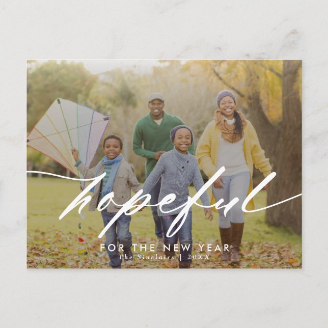 Hopeful Script Overlay New Year Photo Holiday Postcard (Front)