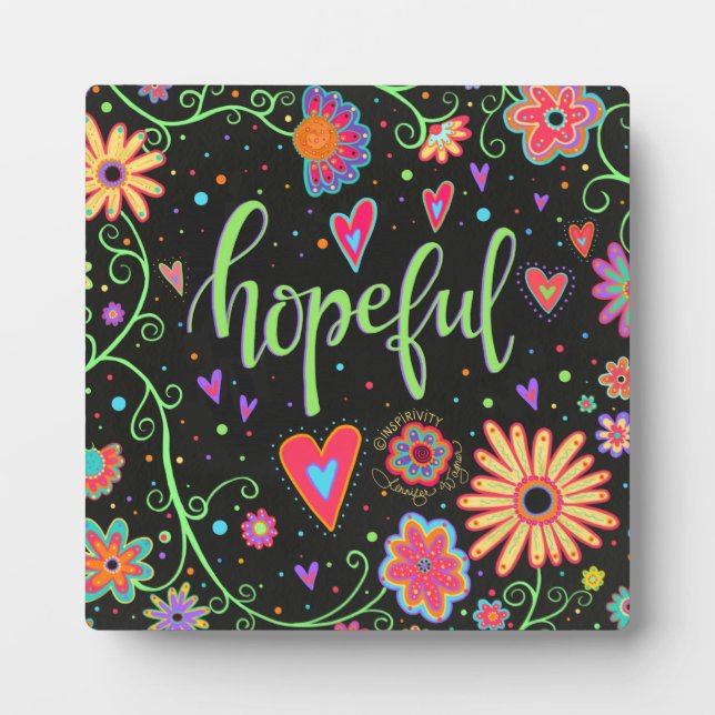 Hopeful Trendy Modern Black Floral Inspirivity Plaque (Front)