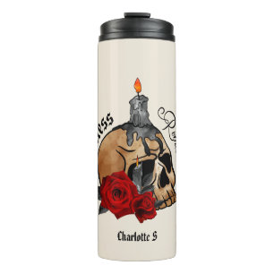 Hopeless Romantic – Gothic Skull, Red Rose Thermal Tumbler