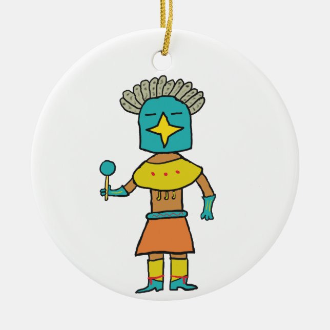 Hopi Doll Blue Star Kachina Ceramic Tree Decoration (Front)