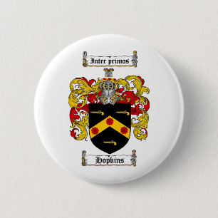 HOPKINS FAMILY CREST -  HOPKINS COAT OF ARMS 6 CM ROUND BADGE