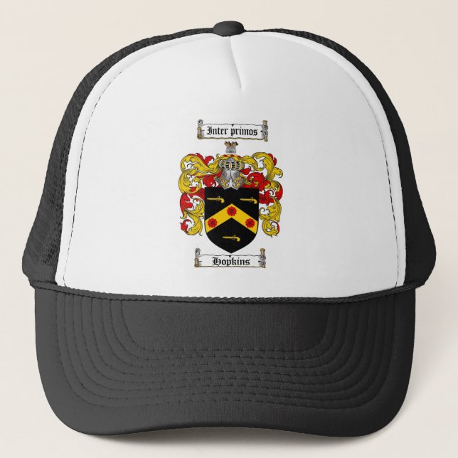 HOPKINS FAMILY CREST -  HOPKINS COAT OF ARMS TRUCKER HAT (Front)
