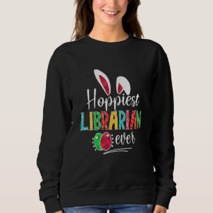 Hoppiest Librarian Ever Bunny Ears Buffalo Plaid E Sweatshirt