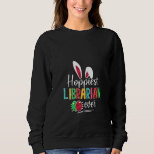 Hoppiest Librarian Ever Bunny Ears Buffalo Plaid E Sweatshirt