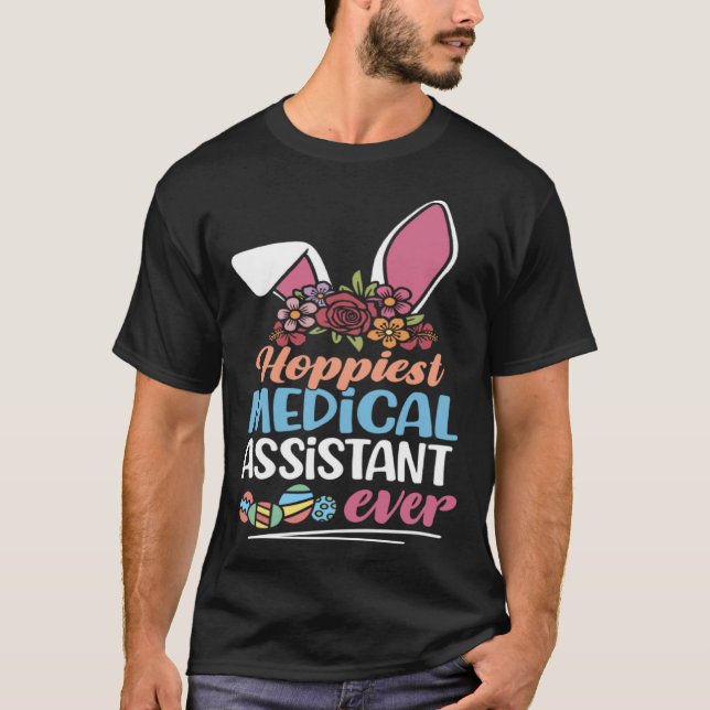 Hoppiest Medical Assistant Ever Bunny Ear Red Plai T-Shirt (Front)