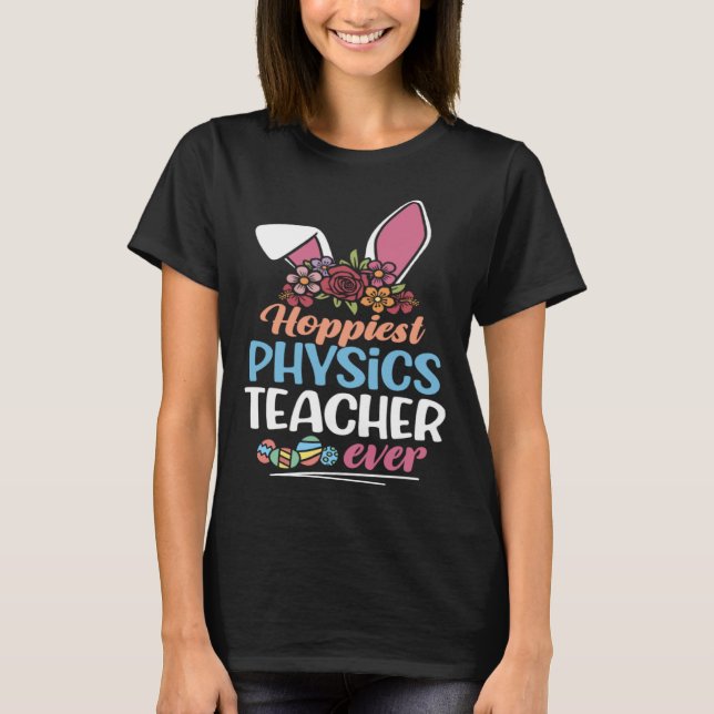 Hoppiest Physics Teacher Ever Bunny Ear Red Plaid  T-Shirt (Front)
