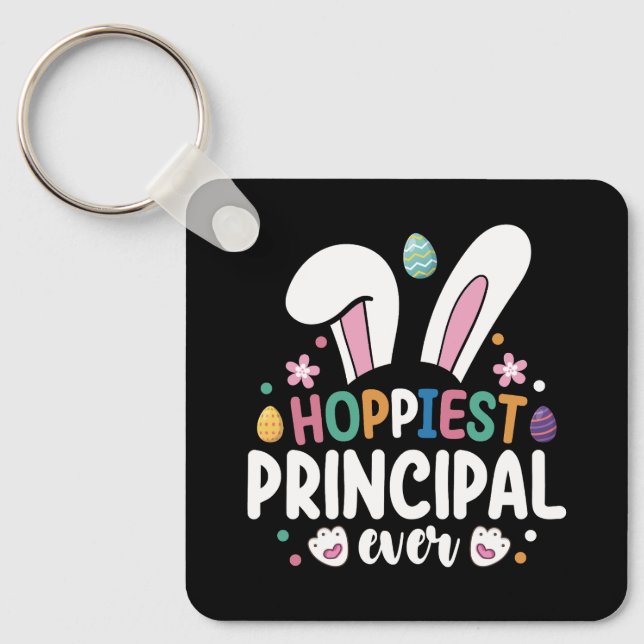 Hoppiest Principal Ever School Easter Bunny Eggs Key Ring (Front)