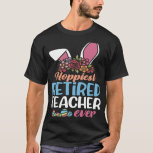 Hoppiest Retired Teacher Ever Bunny Ear Red Plaid T-Shirt