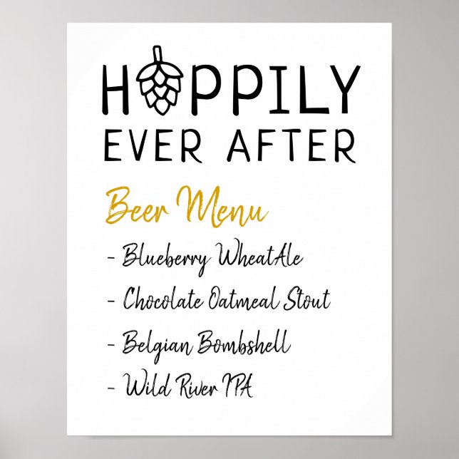 Hoppily Ever After Beer Menu Wedding Bridal Shower Poster (Front)