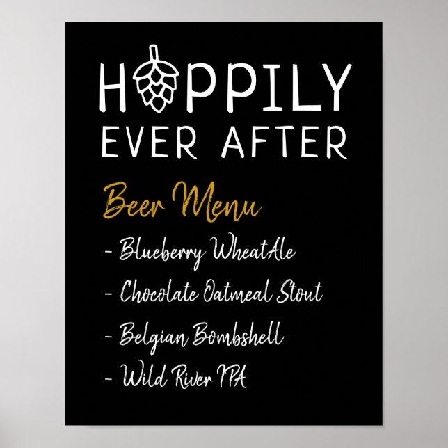 Hoppily Ever After Beer Menu Wedding Bridal Shower Poster (Front)