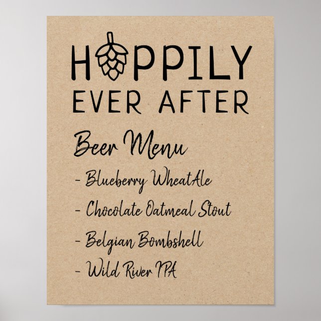 Hoppily Ever After Beer Menu Wedding Bridal Shower Poster (Front)
