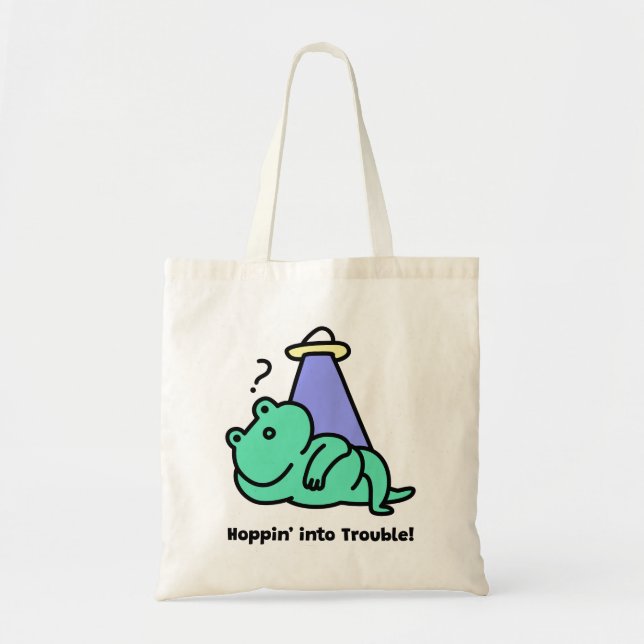 Hoppin' into Trouble! Funny Frog Tote Bag (Front)
