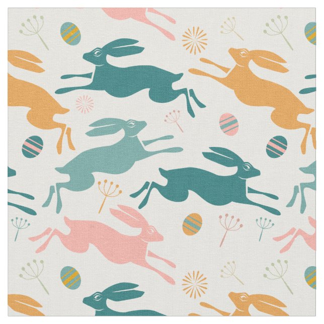Hopping Easter Bunny Pattern Fabric (Close Up)