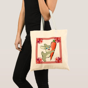 Hopping Easter Bunny with Carrot Floral Tote Bag