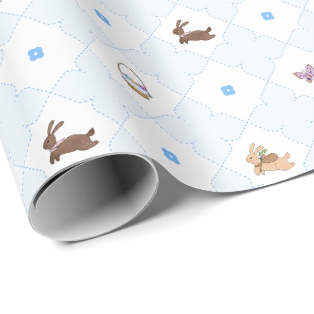 Hopping into Spring - Blue Wrapping Paper (Roll Corner)