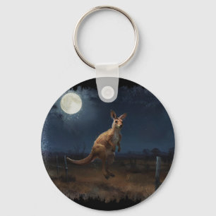 Hopping Kangaroo & Full Moon Key Ring