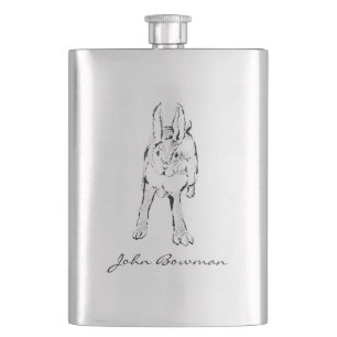 Hopping Wild Rabbit / Personalised Name Hip Flask