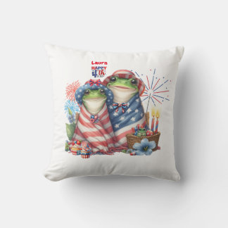 "Hoppy" 4th of July Independence Day Frogs Design Cushion