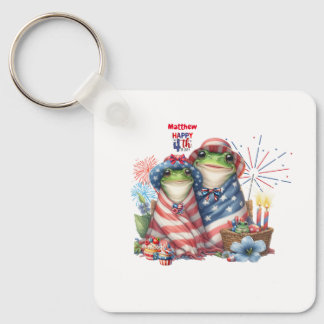 "Hoppy" 4th of July Independence Day Frogs Design Key Ring