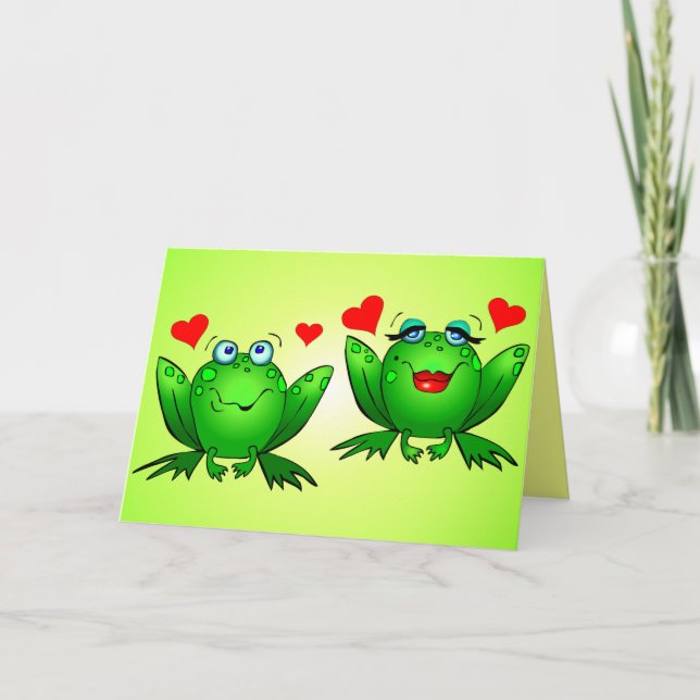 Hoppy Anniversary Names Cute Cartoon Frogs Hearts Card (Front)