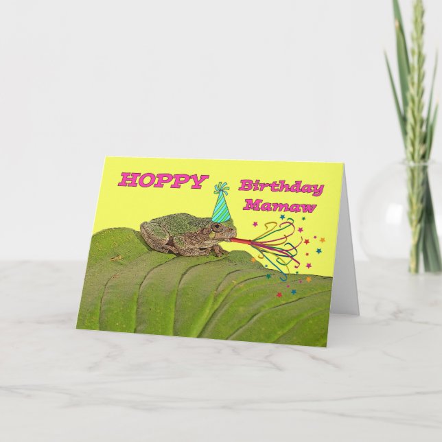 Hoppy Birthday for Mamaw, Party Frog with Hat Card (Front)