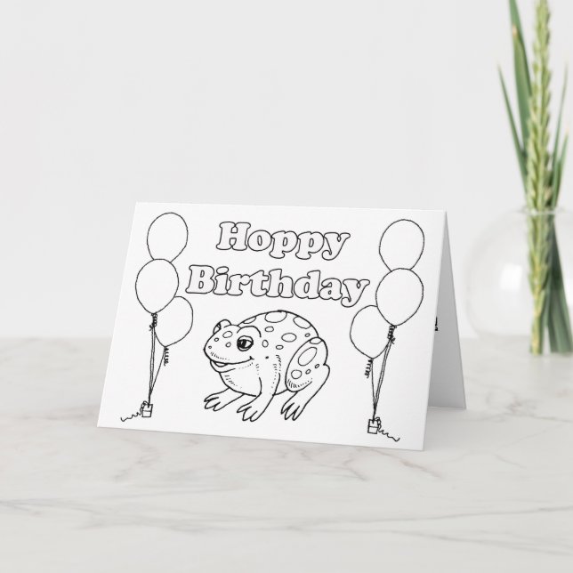 Hoppy BIrthday Frog Colouring Book Card (Front)
