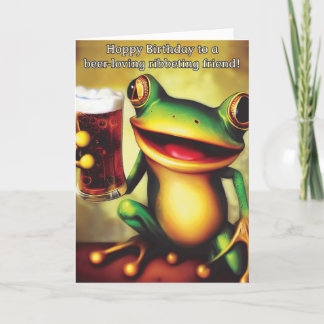 Hoppy Birthday! Funny Frog Holding Beer Glass Card